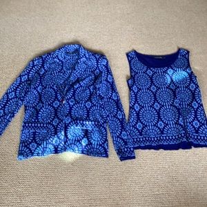 Misook,  light blue and purple jacket with matching cami. SizeL. Cami M